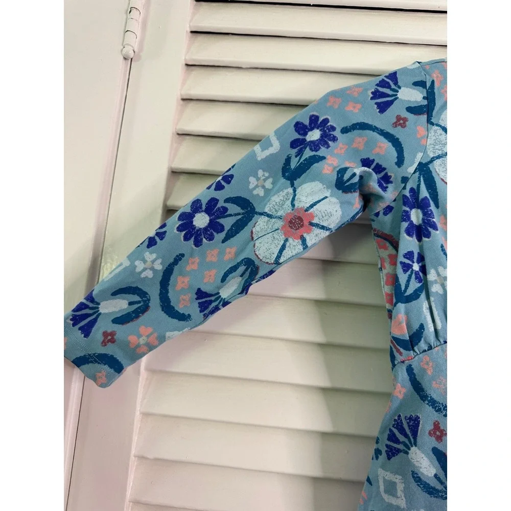 Tea Collection Size 4 Turkey Blue Curved Waist Hariz Rug Floral LS Dress